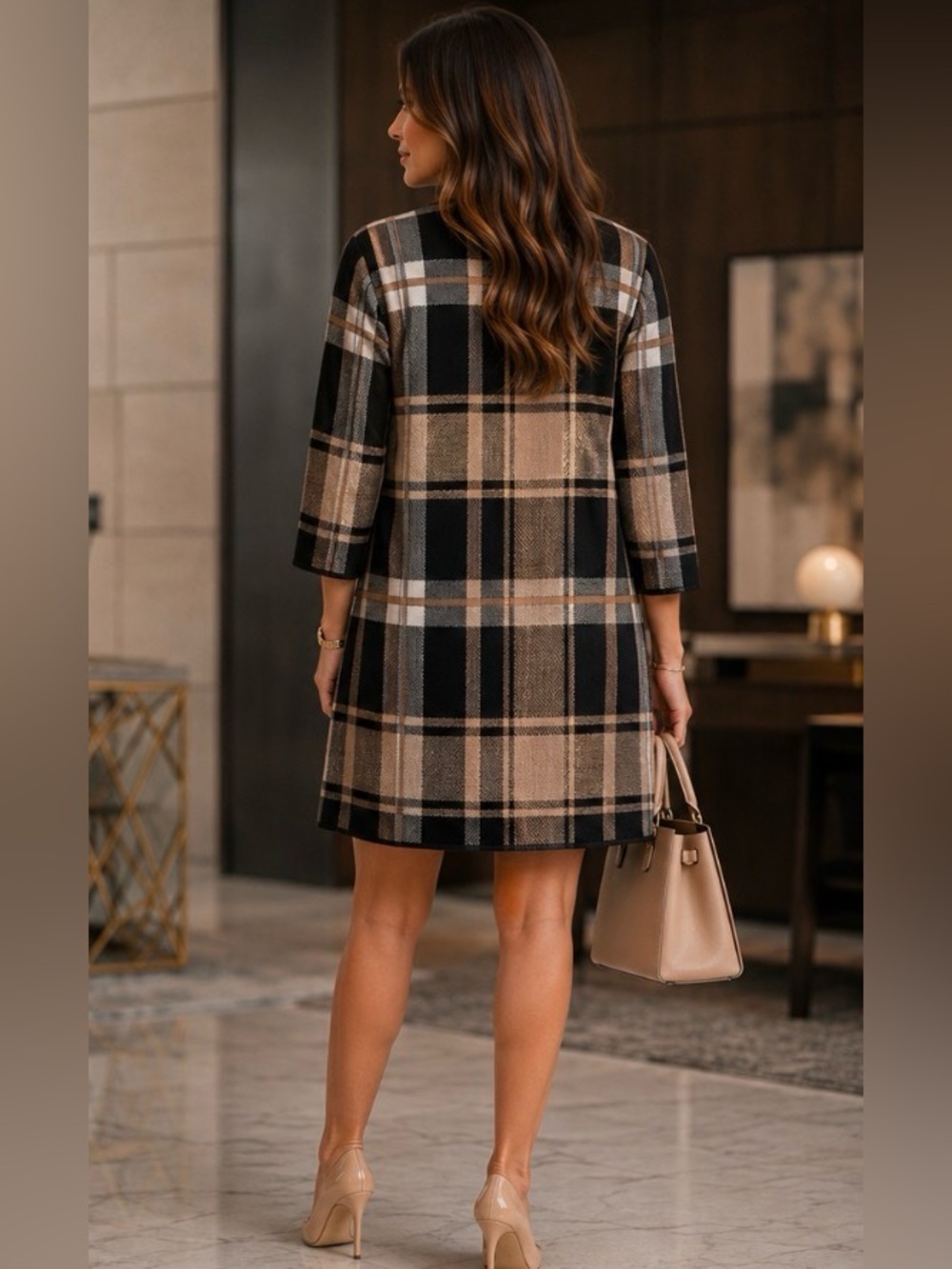 Anne Kline Plaid Long Duster Coat with clasp - Picture 2 of 9